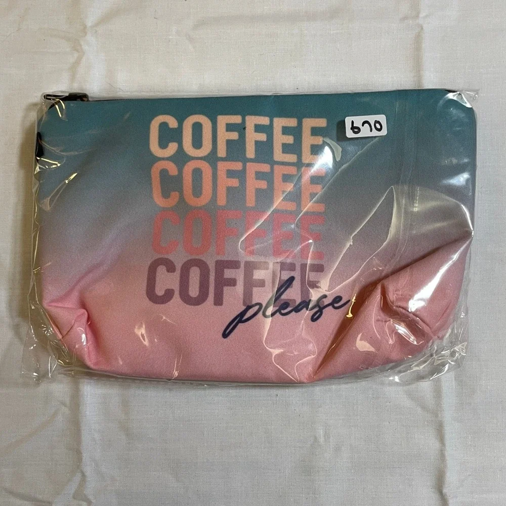 The Pouch Cosmetic Bag Womens OS Pink Teal NWT Coffee Graphic Ombre Travel